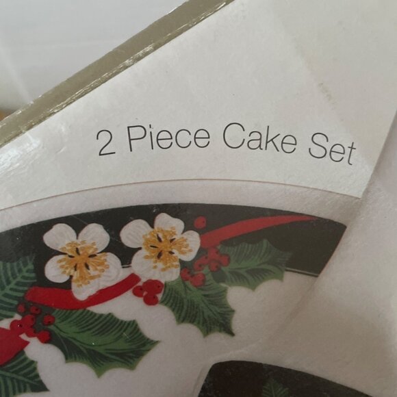 Tienshan Deck The Halls Cake Plate and Server Set Christmas Pattern 11 inch New - Picture 7 of 8